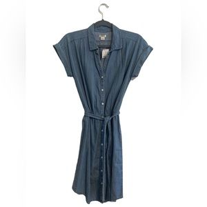 J Crew Women’s Chambray Shirt Dress, Button-Down with Tie-Waist (Blue, XXS)